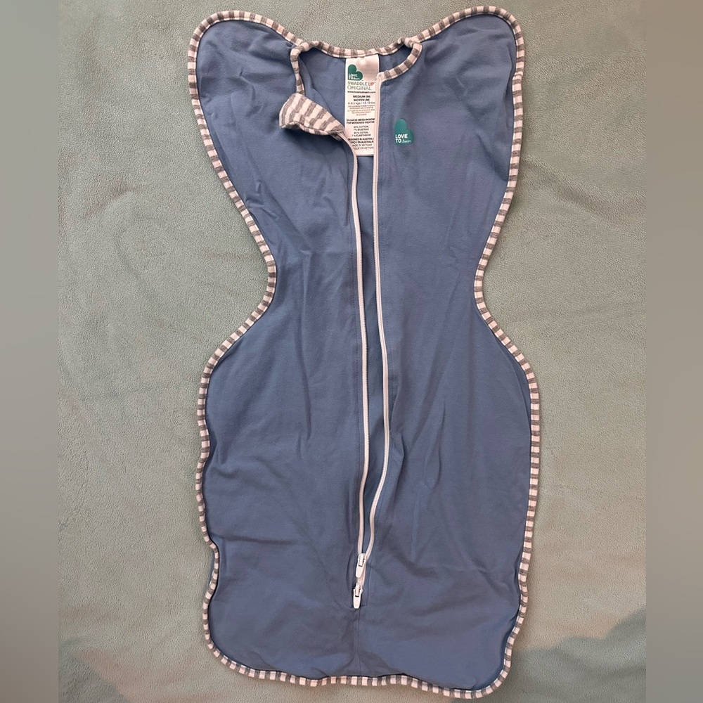 Love to dream Blue Swaddle Sleep Sack with Striped Trim